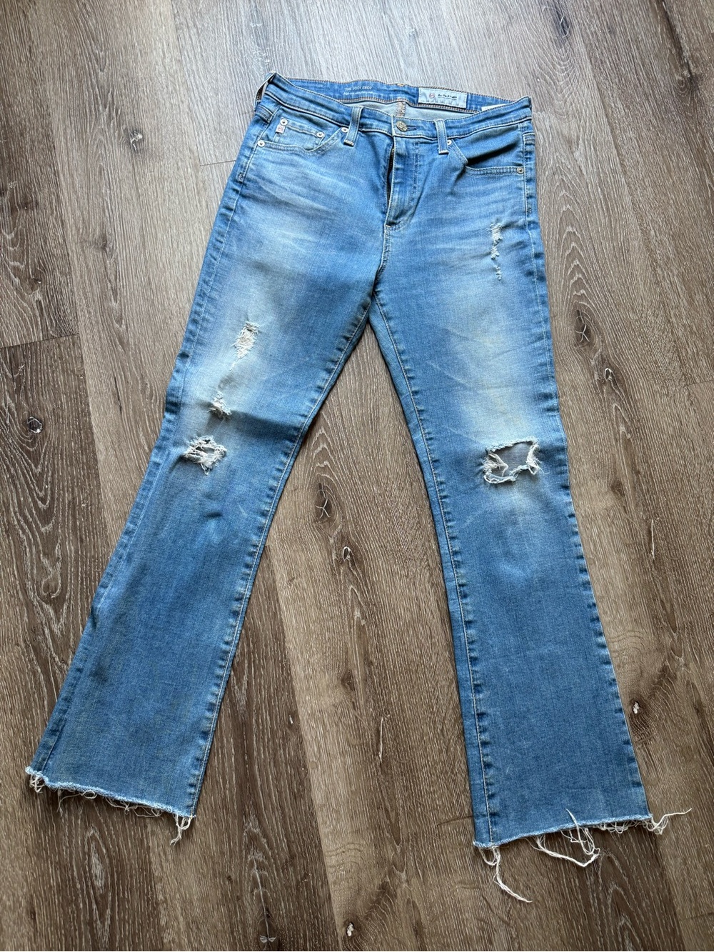 Adriano G Light Blue Distressed Flare Jeans - Wide Leg (180)